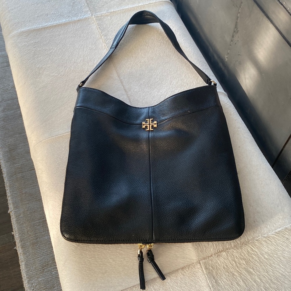 Tory Burch Black Pebble Leather Hobo Bag
